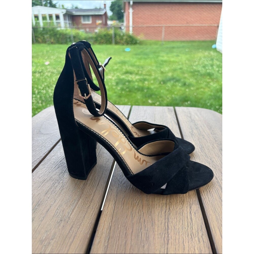 Sam Edelman Yenna Black Suede Ankle-Strap Block chunky platform Heels women’s 9